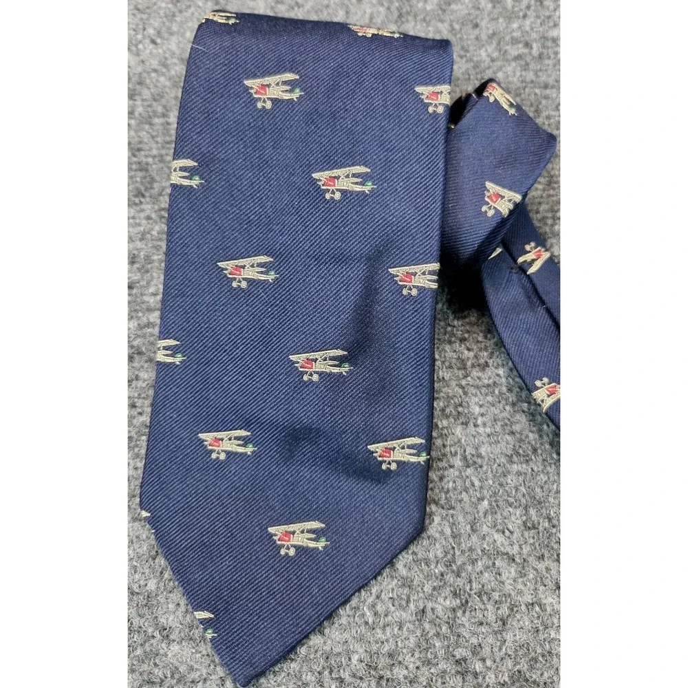 Polo Ralph Lauren Repp Silk Tie Navy Blue Embroidered Bi-Planes USA
